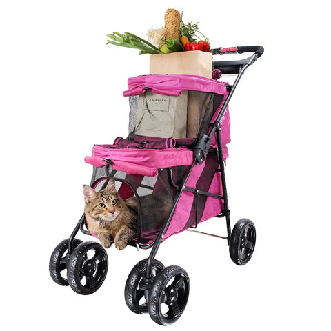 Ibiyaya® - Double Decker Pet Bus, 4-Wheel Foldable, Double Dog-Cat Stroller