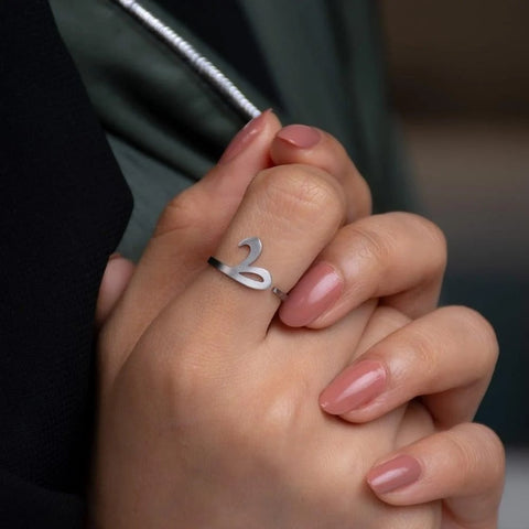 Adjustable Arabic Tā' (TA) Letter Ring - Brass, Gold / Silver Plating - Unisex