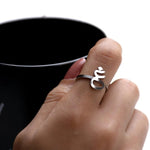 Adjustable Arabic Ghayn (GH) Letter Ring - Brass, Gold / Silver Plating - Unisex