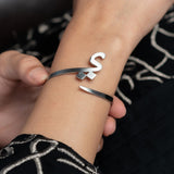 Adjustable Arabic Letter Bangle Bracelet - Brass W/ Gold/Silver Plating - Unisex