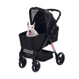 Ibiyaya® - Retro Luxe 4-Wheel Foldable Pet Pram Stroller with Two Openings