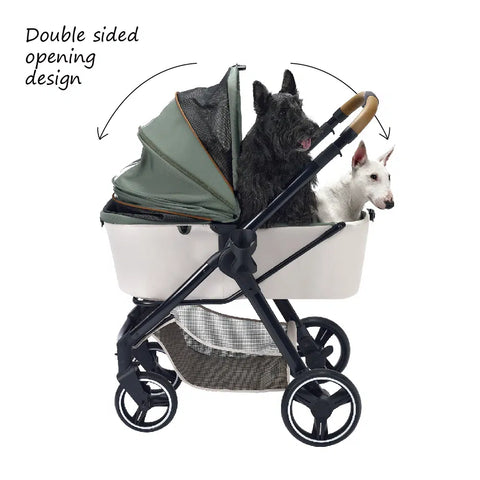 Ibiyaya® - Retro Luxe 4-Wheel Foldable Pet Pram Stroller with Two Openings