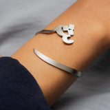Adjustable Arabic Letter Bangle Bracelet - Brass W/ Gold/Silver Plating - Unisex