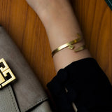 Adjustable Arabic Letter Bangle Bracelet - Brass W/ Gold/Silver Plating - Unisex