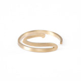 Adjustable Arabic Kāf (K or C) Letter Ring - Brass, Gold /Silver Plating -Unisex