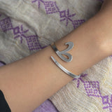 Adjustable Arabic Letter Bangle Bracelet - Brass W/ Gold/Silver Plating - Unisex