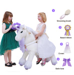 PonyCycle® White Unicorn with Purple Horn Ride on Horse Toy Model K For Age 4-9