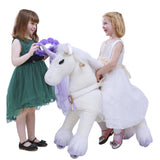 PonyCycle® White Unicorn with Purple Horn Ride on Horse Toy Model K For Age 4-9