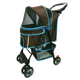 Amoroso® - Brown-Blue 4 Wheel Folding Luxury Dog Stroller