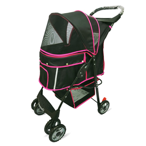 Amoroso® - 4 Wheel Foldable Black Pink Pet Stroller