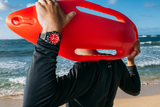 Hawaiian Lifeguard Association 42MM Dive Watch - Black Case & Strap, Red Dial