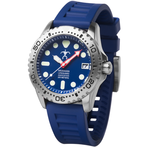 Hawaiian Lifeguard Association 42MM Dive Watch - SS Case, Blue Dial, Blue Strap