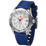 Hawaiian Lifeguard Association 42MM Dive Watch - SS Case, White Dial, Blue Strap