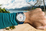 Hawaiian Lifeguard Association 42MM Dive Watch - SS Case, White Dial, Blue Strap