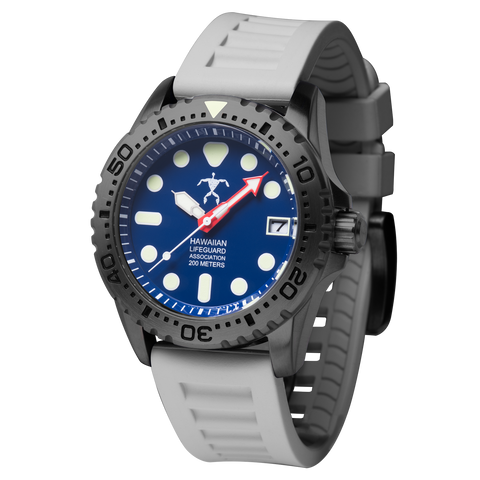 Hawaiian Lifeguard Association 42MM Dive Watch - Grey Case & Strap, Blue Dial