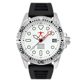 Hawaiian Lifeguard Association 42MM Dive Watch - SS Case White Dial Black Strap