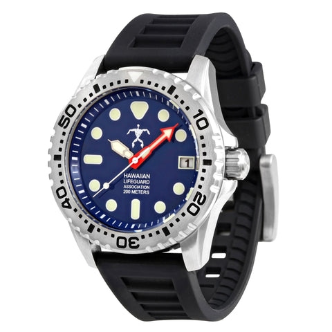 Hawaiian Lifeguard Association 42MM Dive Watch - SS Case, Blue Dial, Black Strap