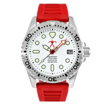 Hawaiian Lifeguard Association 42MM Dive Watch - SS Case, White Dial, Red Strap