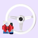 NRG White Wood Grain Steering Wheel 350mm W/ 3 Aluminum Spokes + $40 Value Gift