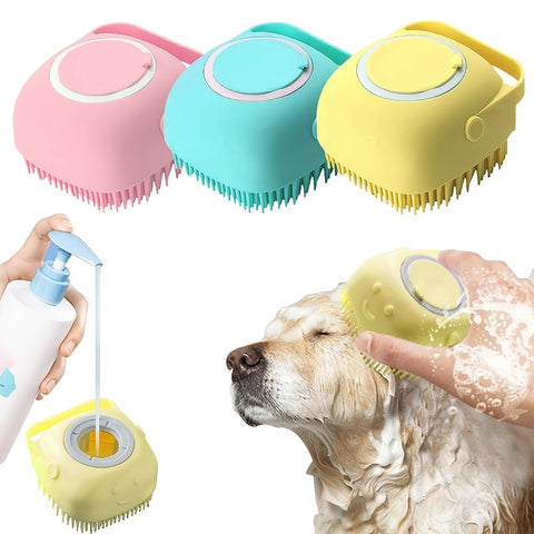 Fabzi®Softness Silicone Pet Brush,Hair Massage Bath Brush W/Shower Gel Dispenser