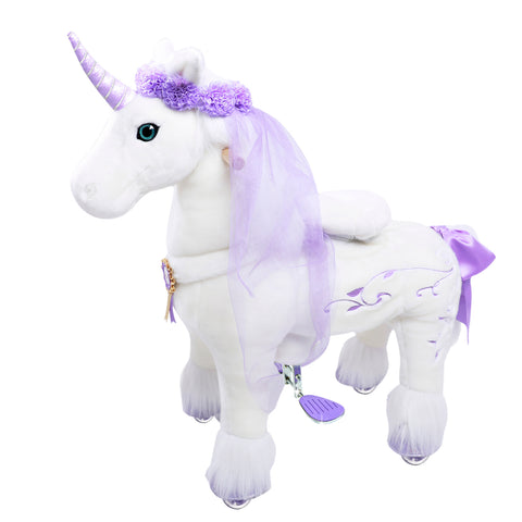 PonyCycle® White Unicorn with Purple Horn Ride on Horse Toy Model K For Age 4-9