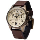 Szanto Pilot 41MM Watch - A. Gold Case, Ivory Dial, Brown Strap SZ4553