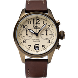 Szanto Pilot 41MM Watch - A. Gold Case, Ivory Dial, Brown Strap SZ4553