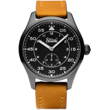 Szanto Heritage Aviator 41MM Watch -IP Gun Grey Case Black Dial Tan Strap SZ2757