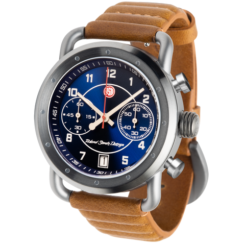 Roland Sands Chrono 43MM Watch - Grey Case, Blue Dial, Tan Strap ICRS2253