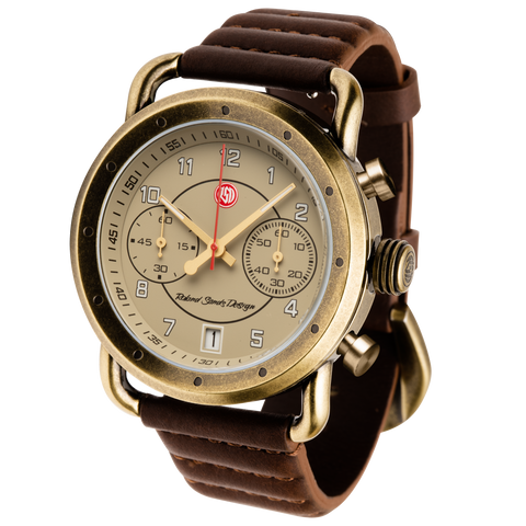 Roland Sands Chrono 43MM Watch - A. Gold Case, Lt Brn Dial, Brown Strap ICRS2254